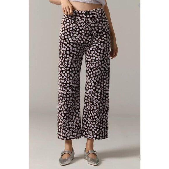 Anthropologie The Colette Cropped Wide-Leg Pants Velvet Stars Maeve 33 NWT - Picture 1 of 6
